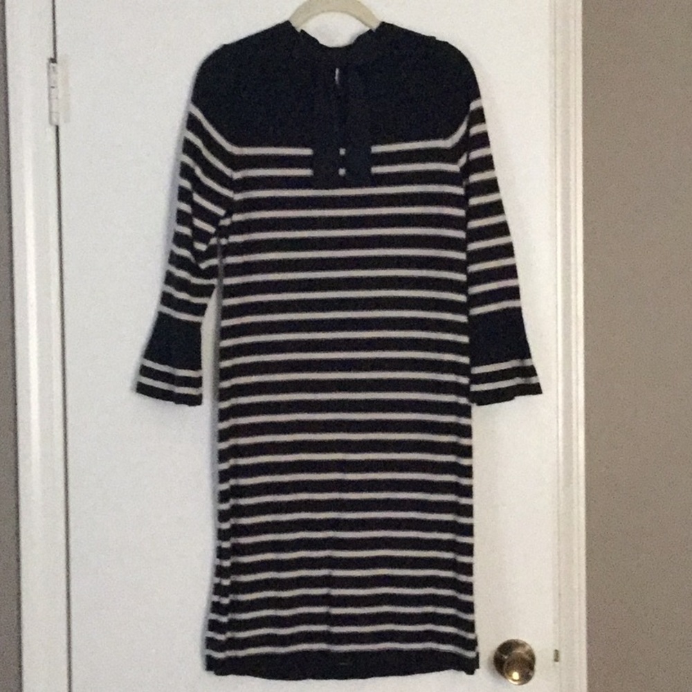 Talbots blue & cream knit sweater dress, size M